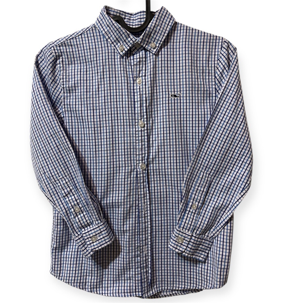 Vineyard Vines Blue and White Plaid Polo